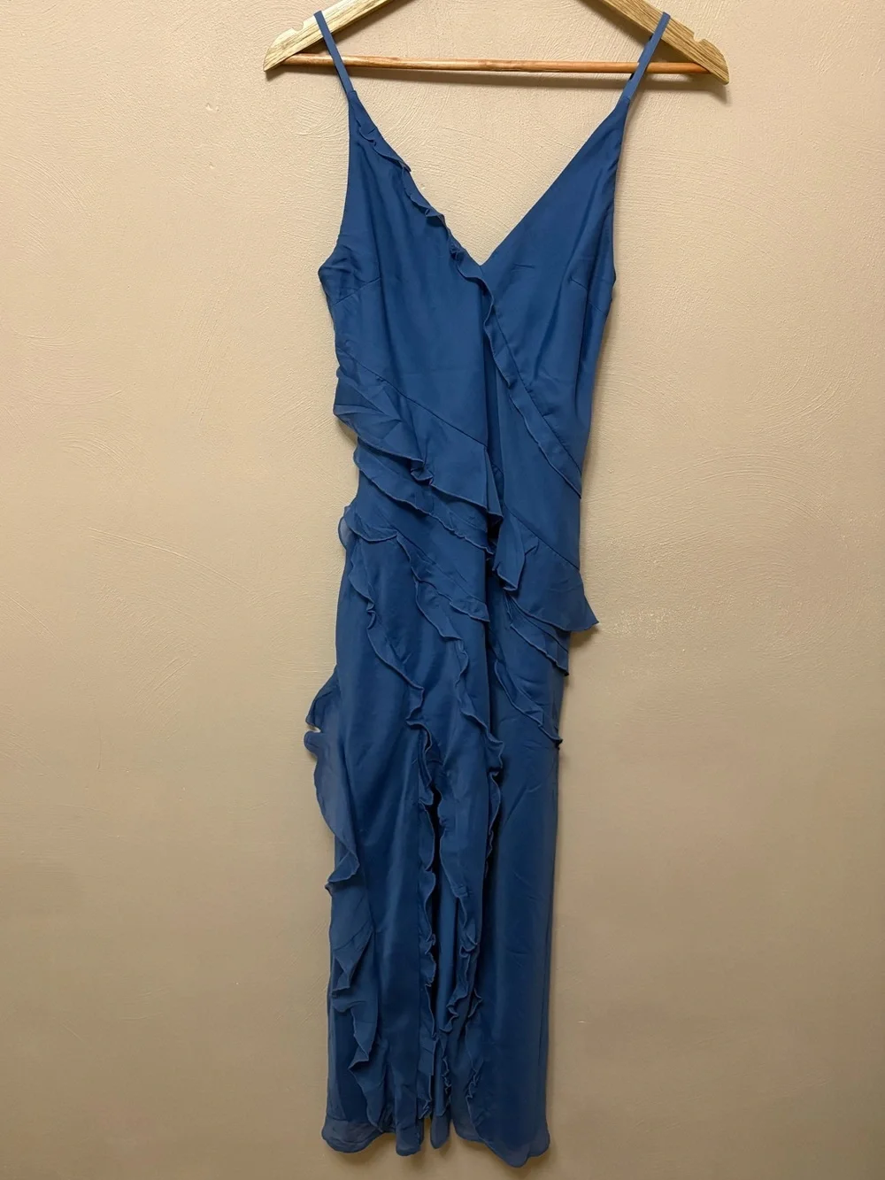 Abercrombie & Fitch Cascading Ruffle Maxi Dress Blue Size Small Petite NWT New